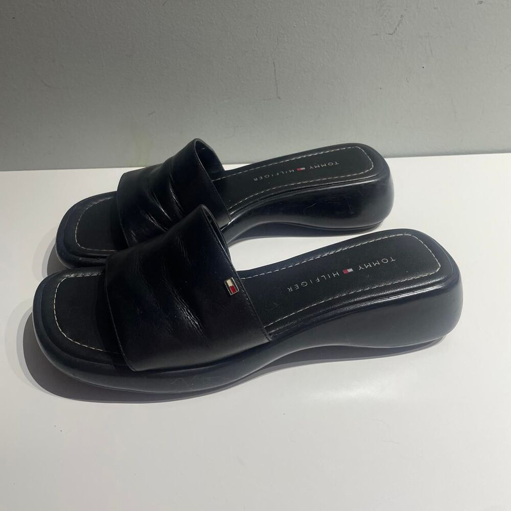 Y2K black leather slides